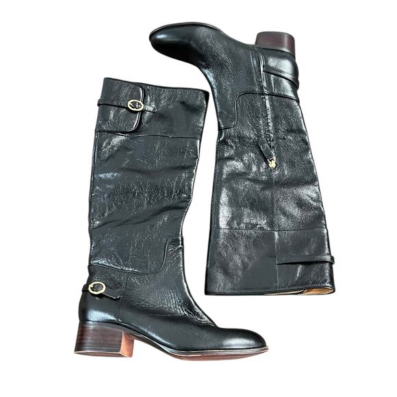 Franco Sarto Knee High Tall Black Leather Riding Style Boot Gold Buckle Size 6.5 - Picture 10 of 10